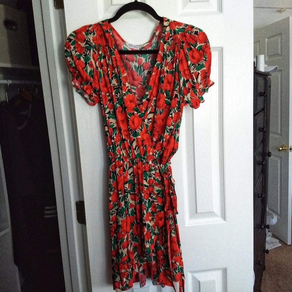 Zara Red Floral Wrap Dress